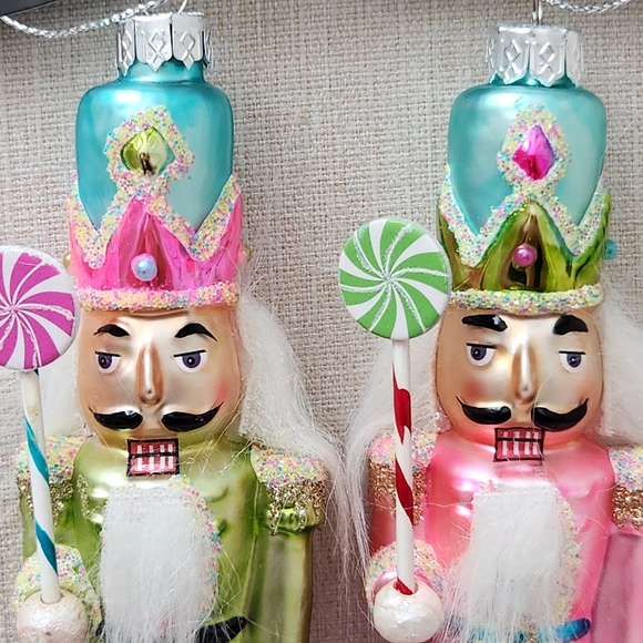 Candy Nutcracker Glass Ornaments - Set of 2 - Pink Blue Candyland Christmas - Picture 7 of 9